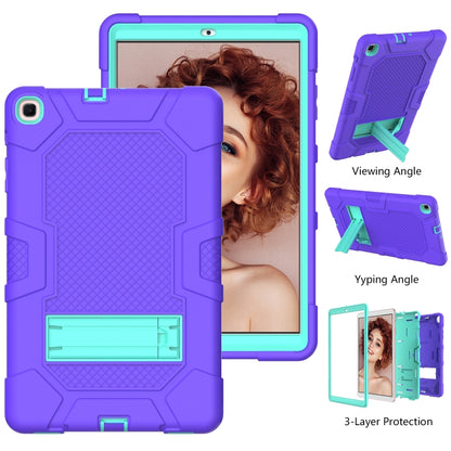 For Samsung Galaxy Tab A 10.1 (2019) / T510 Contrast Color Robot Shockproof Silicone + PC Protective Case with Holder(Purple Mint Green) - Tab A 10.1 (2019) T510 / T515 by buy2fix | Online Shopping UK | buy2fix