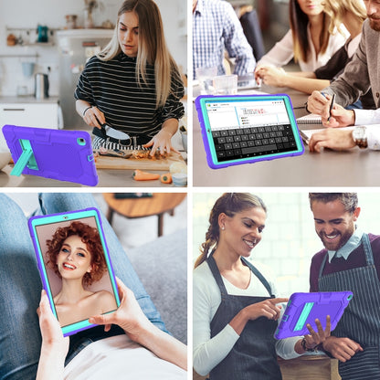For Samsung Galaxy Tab A 10.1 (2019) / T510 Contrast Color Robot Shockproof Silicone + PC Protective Case with Holder(Purple Mint Green) - Tab A 10.1 (2019) T510 / T515 by buy2fix | Online Shopping UK | buy2fix