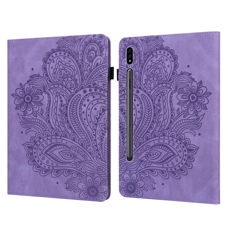 For Samsung Galaxy Tab S8 / Galaxy Tab S7 T875 Peacock Embossed Pattern TPU + PU Horizontal Flip Leather Case with Holder & Card Slots & Wallet(Purple) by buy2fix