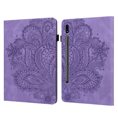 For Samsung Galaxy Tab S8 / Galaxy Tab S7 T875 Peacock Embossed Pattern TPU + PU Horizontal Flip Leather Case with Holder & Card Slots & Wallet(Purple) by buy2fix