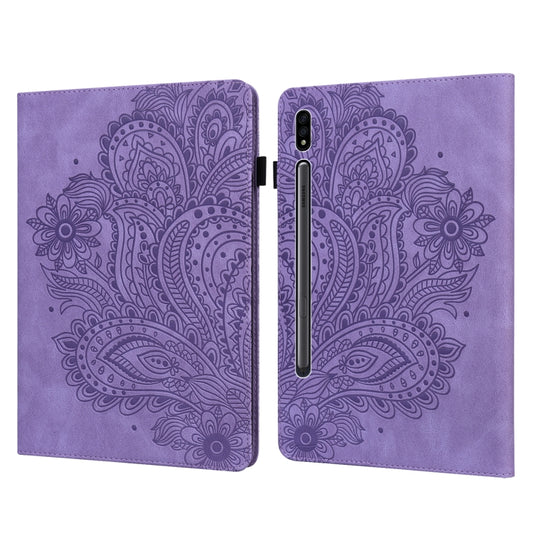 For Samsung Galaxy Tab S8 / Galaxy Tab S7 T875 Peacock Embossed Pattern TPU + PU Horizontal Flip Leather Case with Holder & Card Slots & Wallet(Purple) by buy2fix