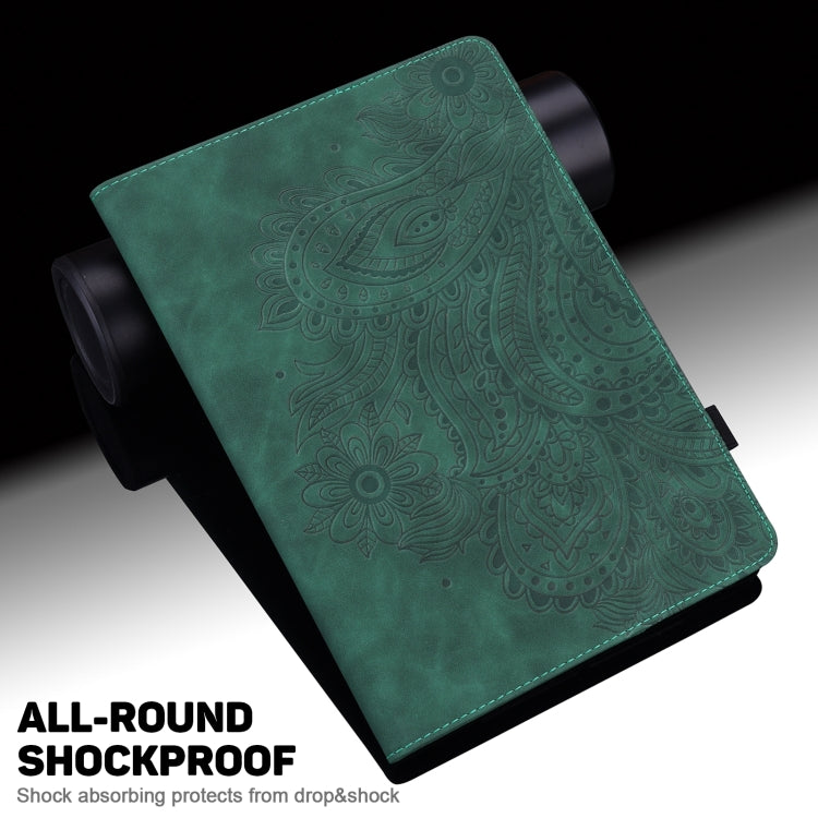 For Samsung Galaxy Tab S8 / Galaxy Tab S7 T875 Peacock Embossed Pattern TPU + PU Horizontal Flip Leather Case with Holder & Card Slots & Wallet(Green) by buy2fix