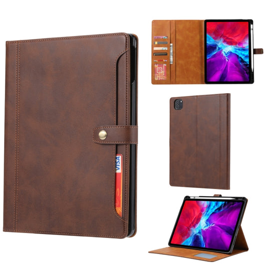 For iPad Pro 12.9 inch (2020) Calf Texture Double Fold Clasp Horizontal Flip Leather Tablet Case with Photo Frame & Holder & Card Slots & Wallet(Coffee) - iPad Pro 12.9 (2020) Cases by buy2fix | Online Shopping UK | buy2fix