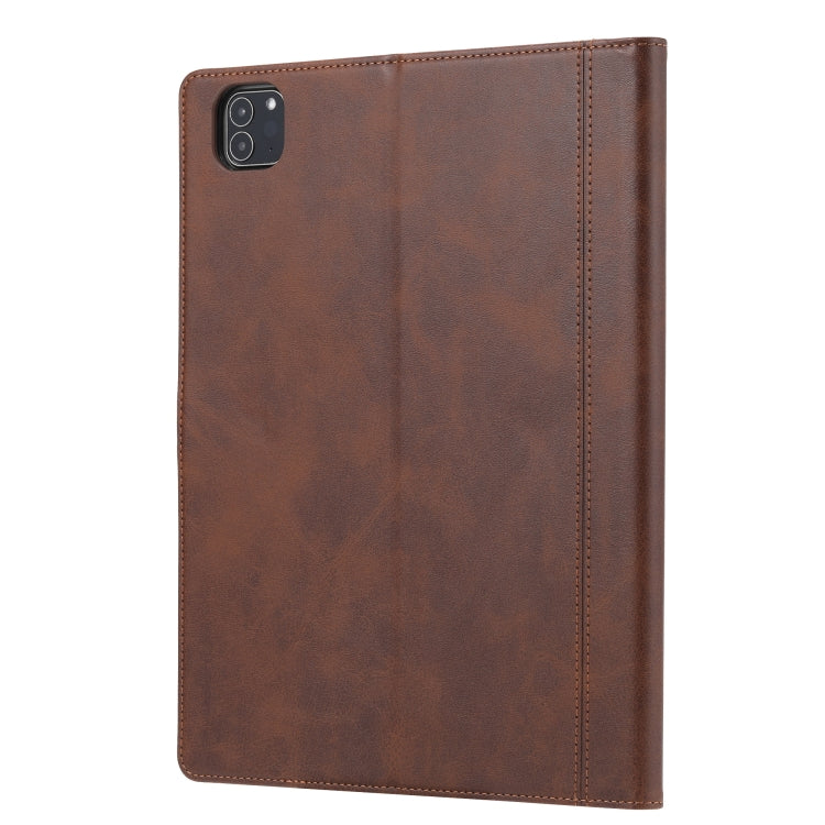 For iPad Pro 12.9 inch (2020) Calf Texture Double Fold Clasp Horizontal Flip Leather Tablet Case with Photo Frame & Holder & Card Slots & Wallet(Coffee) - iPad Pro 12.9 (2020) Cases by buy2fix | Online Shopping UK | buy2fix