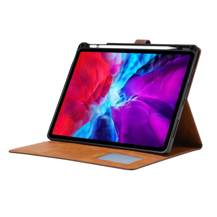 For iPad Pro 12.9 inch (2020) Calf Texture Double Fold Clasp Horizontal Flip Leather Tablet Case with Photo Frame & Holder & Card Slots & Wallet(Coffee) - iPad Pro 12.9 (2020) Cases by buy2fix | Online Shopping UK | buy2fix