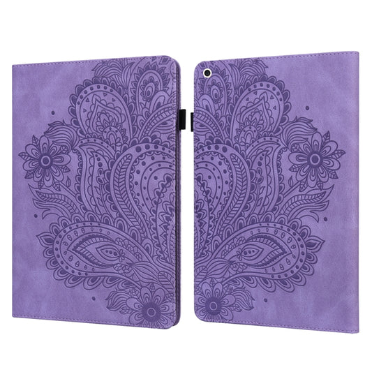 For iPad 10.2 2021 / 2020 / 2019 Peacock Embossed Pattern TPU + PU Horizontal Flip Leather Case with Holder & Card Slots & Wallet & Sleep / Wake-up Function(Purple) - iPad 10.2 Cases by buy2fix | Online Shopping UK | buy2fix