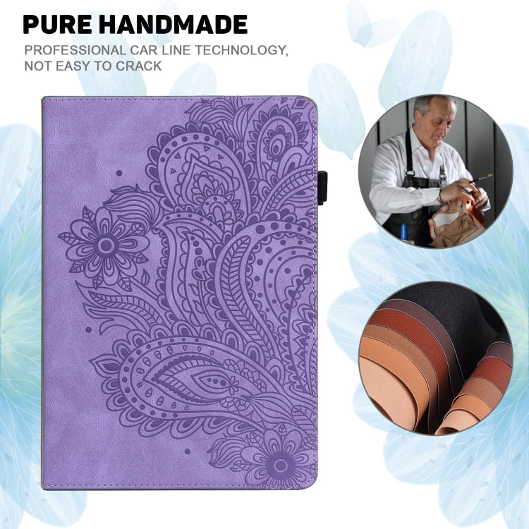 For iPad 10.2 2021 / 2020 / 2019 Peacock Embossed Pattern TPU + PU Horizontal Flip Leather Case with Holder & Card Slots & Wallet & Sleep / Wake-up Function(Purple) - iPad 10.2 Cases by buy2fix | Online Shopping UK | buy2fix