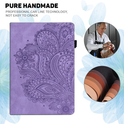 For iPad 10.2 2021 / 2020 / 2019 Peacock Embossed Pattern TPU + PU Horizontal Flip Leather Case with Holder & Card Slots & Wallet & Sleep / Wake-up Function(Purple) - iPad 10.2 Cases by buy2fix | Online Shopping UK | buy2fix