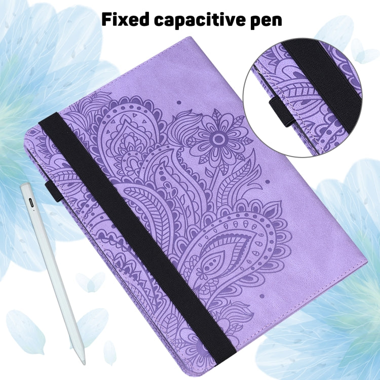 For iPad 10.2 2021 / 2020 / 2019 Peacock Embossed Pattern TPU + PU Horizontal Flip Leather Case with Holder & Card Slots & Wallet & Sleep / Wake-up Function(Purple) - iPad 10.2 Cases by buy2fix | Online Shopping UK | buy2fix