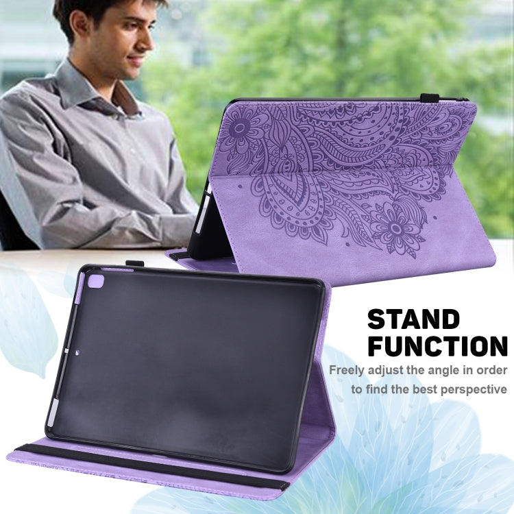 For iPad 10.2 2021 / 2020 / 2019 Peacock Embossed Pattern TPU + PU Horizontal Flip Leather Case with Holder & Card Slots & Wallet & Sleep / Wake-up Function(Purple) - iPad 10.2 Cases by buy2fix | Online Shopping UK | buy2fix