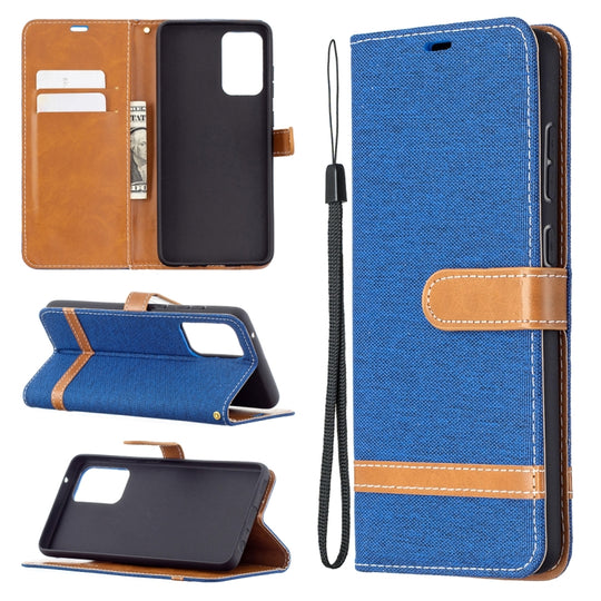 For Samsung Galaxy A72 5G / 4G Color Matching Denim Texture Horizontal Flip Leather Case with Holder & Card Slots & Wallet & Lanyard(Royal Blue)