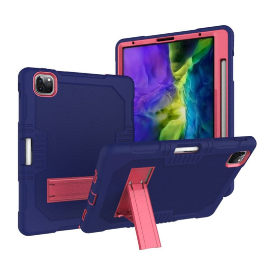 For iPad Pro 12.9 inch (2018/2020) Contrast Color Robot Shockproof Silicone + PC Protective Tablet Case with Holder(Navy Blue Rose) - iPad Pro 12.9 (2020) Cases by buy2fix | Online Shopping UK | buy2fix