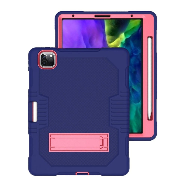 For iPad Pro 12.9 inch (2018/2020) Contrast Color Robot Shockproof Silicone + PC Protective Tablet Case with Holder(Navy Blue Rose) - iPad Pro 12.9 (2020) Cases by buy2fix | Online Shopping UK | buy2fix