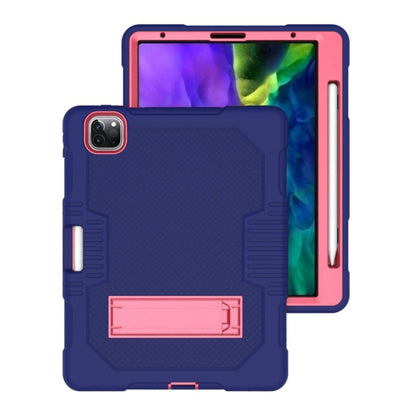 For iPad Pro 12.9 inch (2018/2020) Contrast Color Robot Shockproof Silicone + PC Protective Tablet Case with Holder(Navy Blue Rose) - iPad Pro 12.9 (2020) Cases by buy2fix | Online Shopping UK | buy2fix