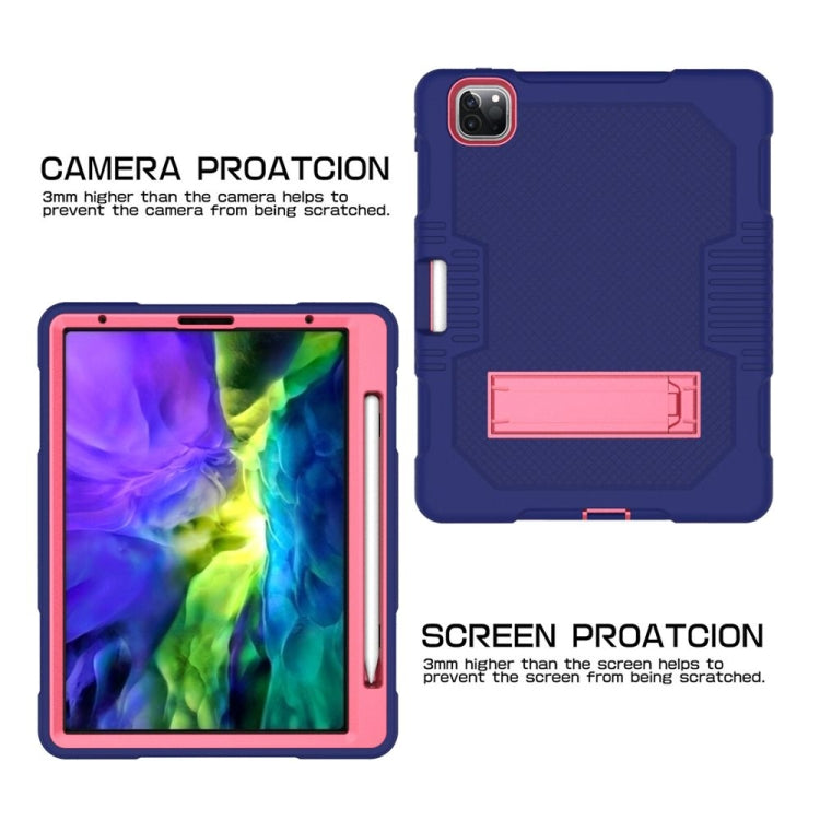 For iPad Pro 12.9 inch (2018/2020) Contrast Color Robot Shockproof Silicone + PC Protective Tablet Case with Holder(Navy Blue Rose) - iPad Pro 12.9 (2020) Cases by buy2fix | Online Shopping UK | buy2fix