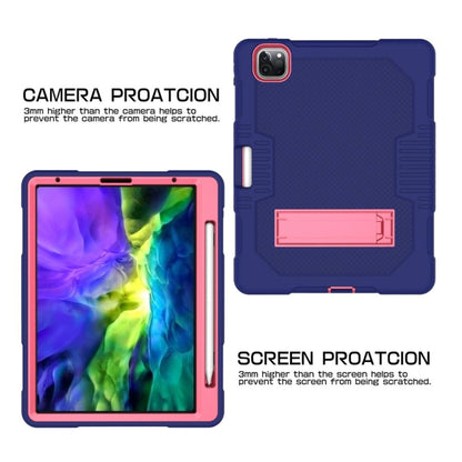 For iPad Pro 12.9 inch (2018/2020) Contrast Color Robot Shockproof Silicone + PC Protective Tablet Case with Holder(Navy Blue Rose) - iPad Pro 12.9 (2020) Cases by buy2fix | Online Shopping UK | buy2fix