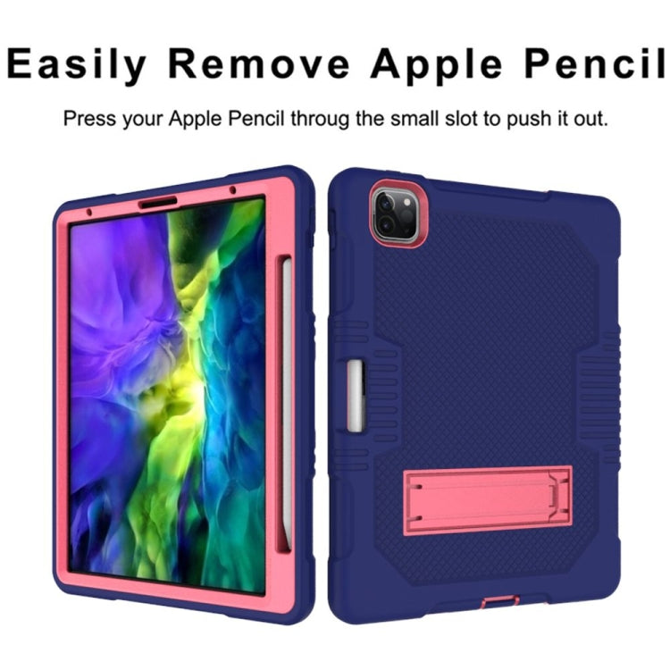 For iPad Pro 12.9 inch (2018/2020) Contrast Color Robot Shockproof Silicone + PC Protective Tablet Case with Holder(Navy Blue Rose) - iPad Pro 12.9 (2020) Cases by buy2fix | Online Shopping UK | buy2fix