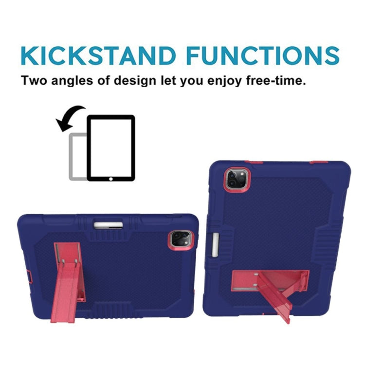 For iPad Pro 12.9 inch (2018/2020) Contrast Color Robot Shockproof Silicone + PC Protective Tablet Case with Holder(Navy Blue Rose) - iPad Pro 12.9 (2020) Cases by buy2fix | Online Shopping UK | buy2fix