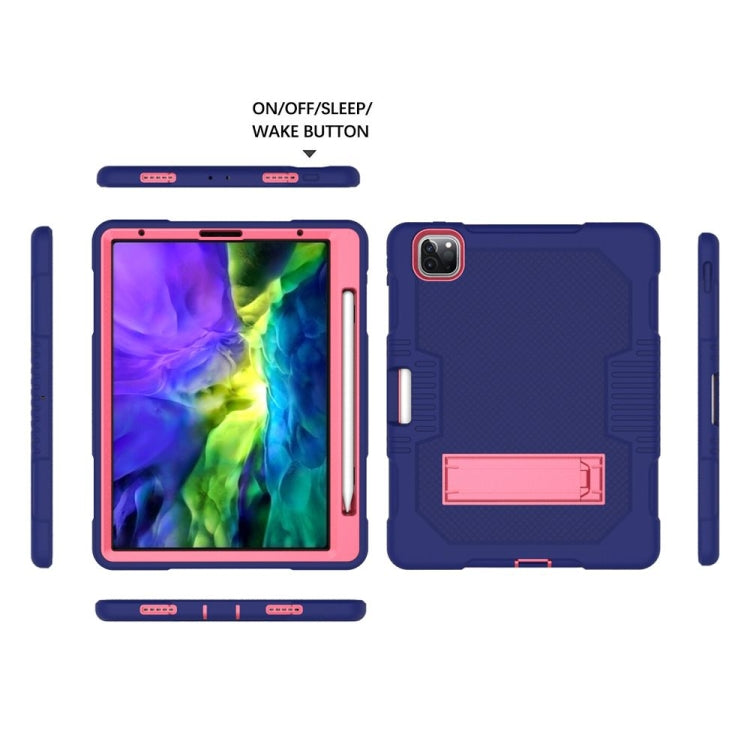 For iPad Pro 12.9 inch (2018/2020) Contrast Color Robot Shockproof Silicone + PC Protective Tablet Case with Holder(Navy Blue Rose) - iPad Pro 12.9 (2020) Cases by buy2fix | Online Shopping UK | buy2fix
