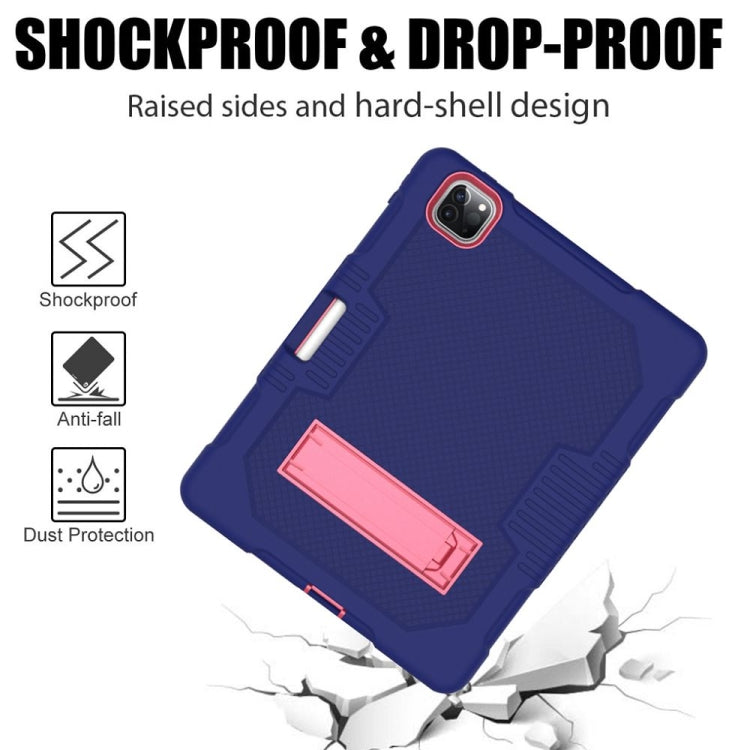 For iPad Pro 12.9 inch (2018/2020) Contrast Color Robot Shockproof Silicone + PC Protective Tablet Case with Holder(Navy Blue Rose) - iPad Pro 12.9 (2020) Cases by buy2fix | Online Shopping UK | buy2fix