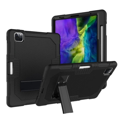 For iPad Pro 12.9 inch (2018/2020) Contrast Color Robot Shockproof Silicone + PC Protective Tablet Case with Holder(Black) - iPad Pro 12.9 (2020) Cases by buy2fix | Online Shopping UK | buy2fix