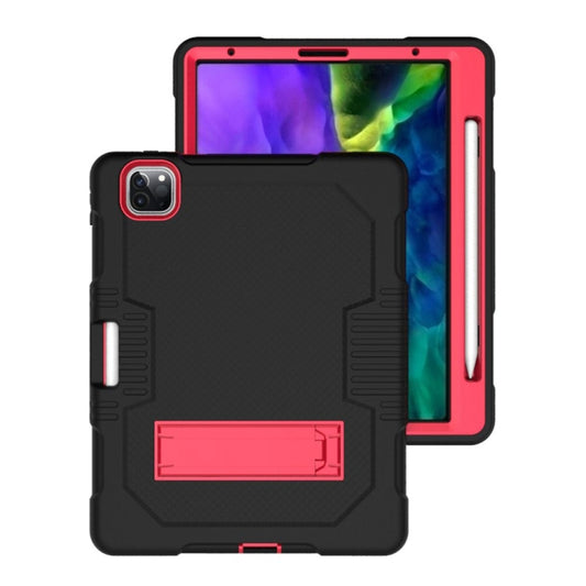 For iPad Pro 12.9 inch (2018/2020) Contrast Color Robot Shockproof Silicone + PC Protective Tablet Case with Holder(Black Red) - iPad Pro 12.9 (2020) Cases by buy2fix | Online Shopping UK | buy2fix