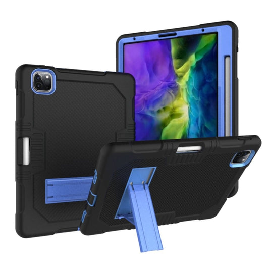For iPad Pro 12.9 inch (2018/2020) Contrast Color Robot Shockproof Silicone + PC Protective Tablet Case with Holder(Black Blue) - iPad Pro 12.9 (2020) Cases by buy2fix | Online Shopping UK | buy2fix