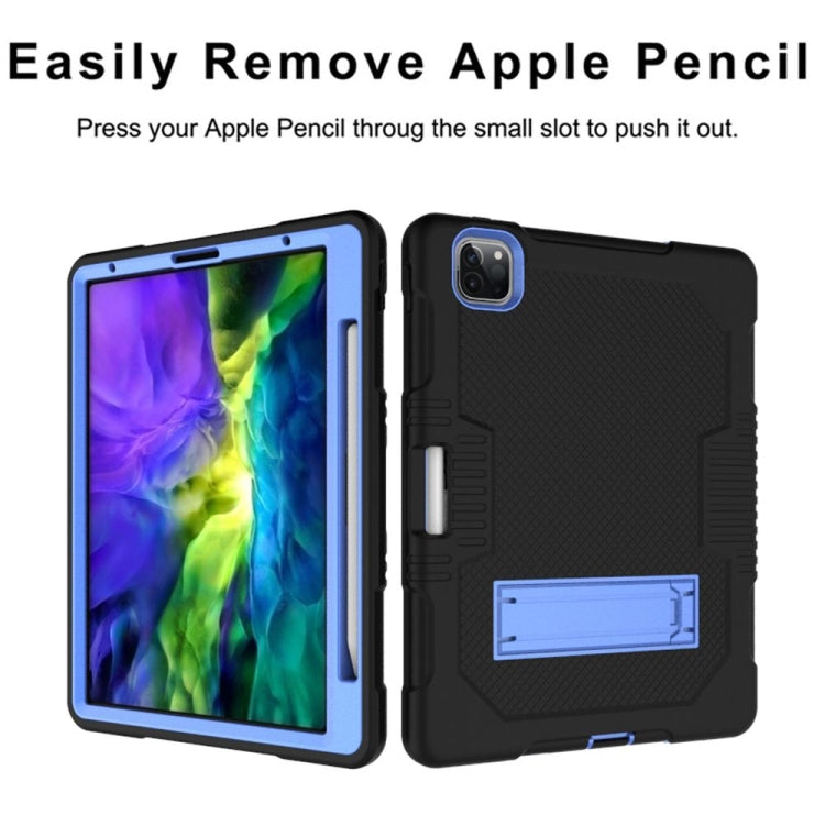 For iPad Pro 12.9 inch (2018/2020) Contrast Color Robot Shockproof Silicone + PC Protective Tablet Case with Holder(Black Blue) - iPad Pro 12.9 (2020) Cases by buy2fix | Online Shopping UK | buy2fix