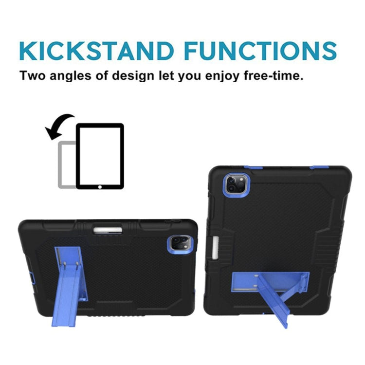 For iPad Pro 12.9 inch (2018/2020) Contrast Color Robot Shockproof Silicone + PC Protective Tablet Case with Holder(Black Blue) - iPad Pro 12.9 (2020) Cases by buy2fix | Online Shopping UK | buy2fix
