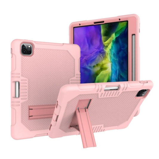 For iPad Pro 12.9 inch (2018/2020) Contrast Color Robot Shockproof Silicone + PC Protective Tablet Case with Holder(Rose Gold) - iPad Pro 12.9 (2020) Cases by buy2fix | Online Shopping UK | buy2fix