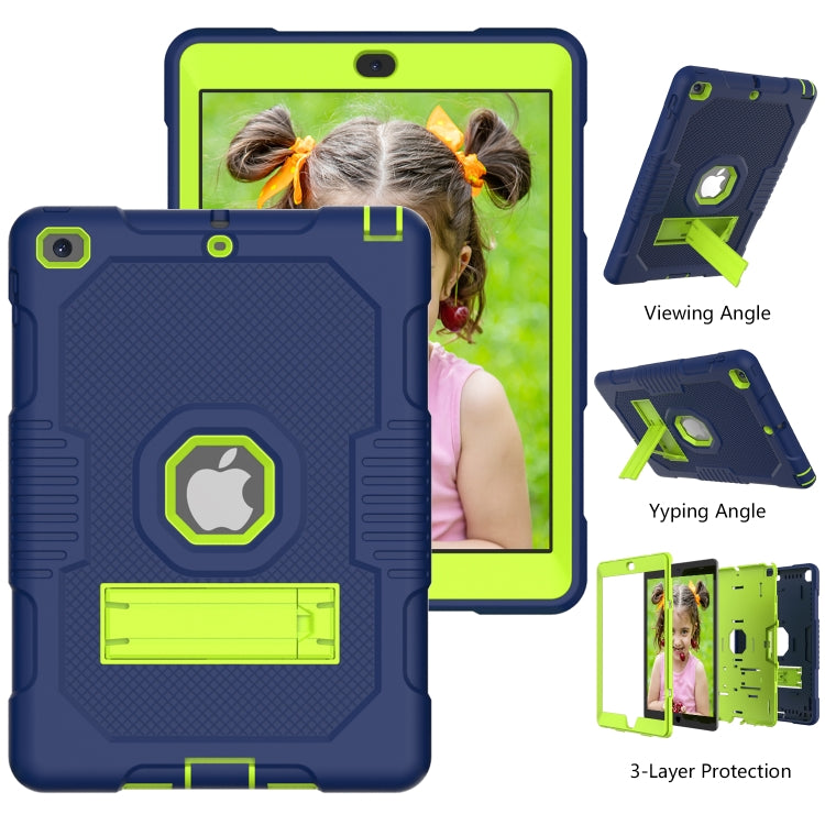 Contrast Color Robot Shockproof Silicone + PC Protective Case with Holder For iPad 9.7 (2017/2018)(Navy Blue Yellow Green) - iPad 9.7 (2018) & (2017) Cases by buy2fix | Online Shopping UK | buy2fix
