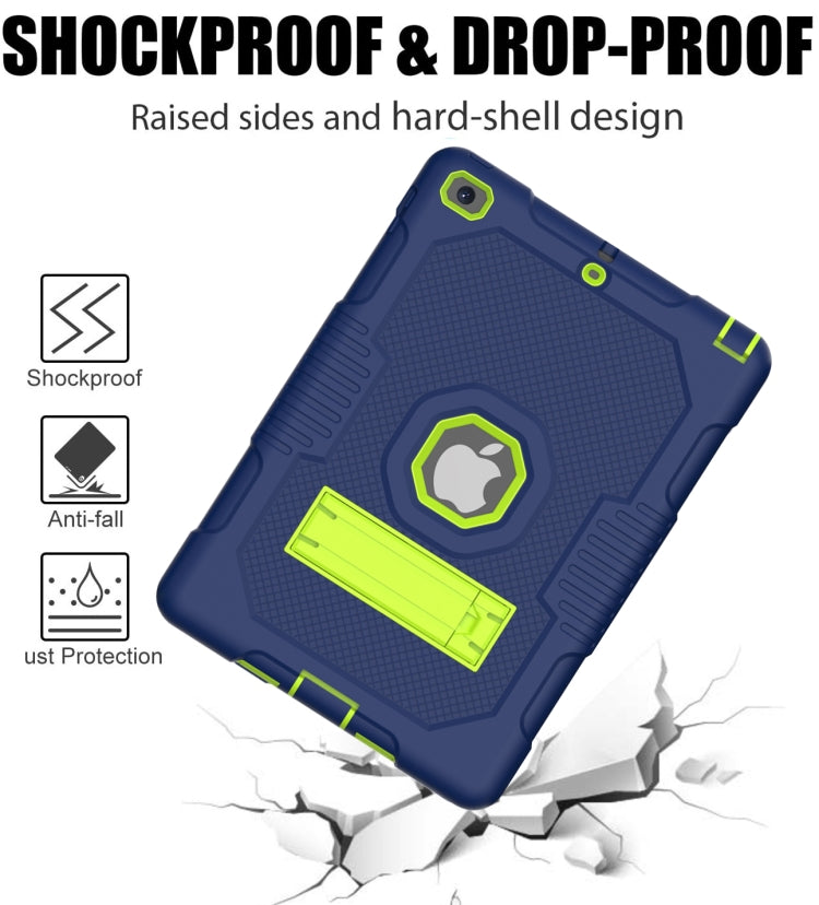 Contrast Color Robot Shockproof Silicone + PC Protective Case with Holder For iPad 9.7 (2017/2018)(Navy Blue Yellow Green) - iPad 9.7 (2018) & (2017) Cases by buy2fix | Online Shopping UK | buy2fix
