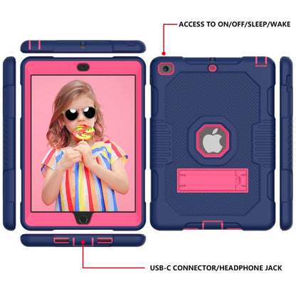 Contrast Color Robot Shockproof Silicone + PC Protective Case with Holder For iPad 9.7 (2017/2018)(Navy Blue Rose) - iPad 9.7 (2018) & (2017) Cases by buy2fix | Online Shopping UK | buy2fix