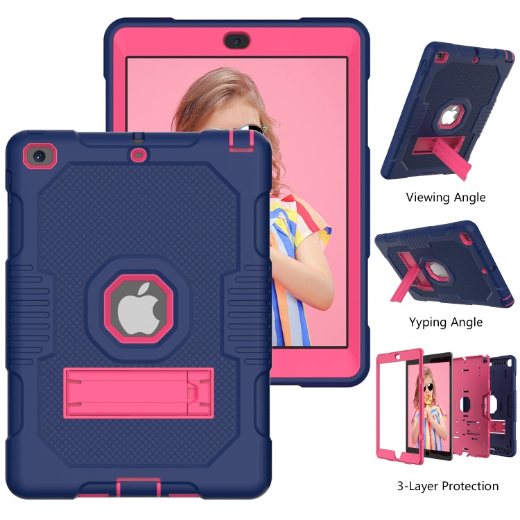 Contrast Color Robot Shockproof Silicone + PC Protective Case with Holder For iPad 9.7 (2017/2018)(Navy Blue Rose) - iPad 9.7 (2018) & (2017) Cases by buy2fix | Online Shopping UK | buy2fix
