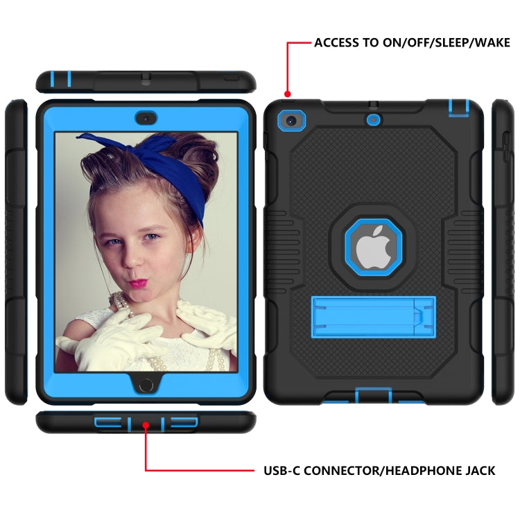 Contrast Color Robot Shockproof Silicone + PC Protective Case with Holder For iPad 9.7 (2017/2018)(Black Blue) - iPad 9.7 (2018) & (2017) Cases by buy2fix | Online Shopping UK | buy2fix