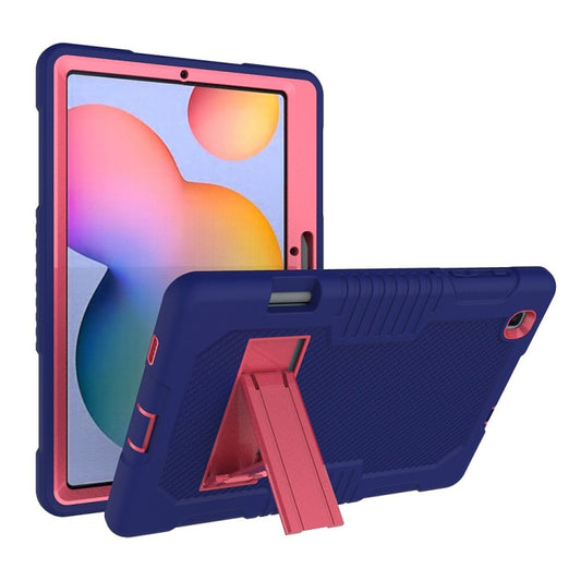 Contrast Color Robot Shockproof Silicone + PC Protective Case with Holder For Samsung Galaxy Tab S6 Lite P610(Navy Blue Rose) - Tab S6 Lite P610 / P615 by buy2fix | Online Shopping UK | buy2fix