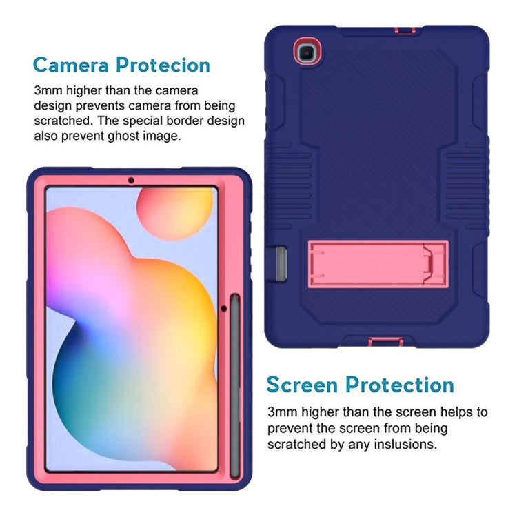 Contrast Color Robot Shockproof Silicone + PC Protective Case with Holder For Samsung Galaxy Tab S6 Lite P610(Navy Blue Rose) - Tab S6 Lite P610 / P615 by buy2fix | Online Shopping UK | buy2fix