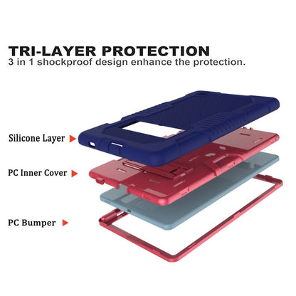 Contrast Color Robot Shockproof Silicone + PC Protective Case with Holder For Samsung Galaxy Tab S6 Lite P610(Navy Blue Rose) - Tab S6 Lite P610 / P615 by buy2fix | Online Shopping UK | buy2fix
