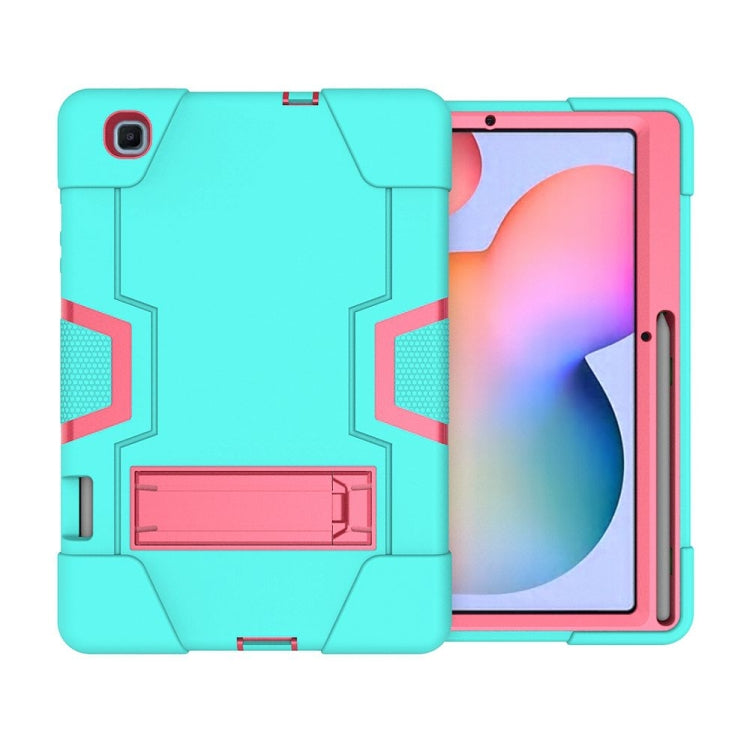 For Samsung Galaxy Tab S6 Lite P610 Contrast Color Robot Shockproof Silicon + PC Protective Case with Holder(Mint Green + Rose Red) - Tab S6 Lite P610 / P615 by buy2fix | Online Shopping UK | buy2fix
