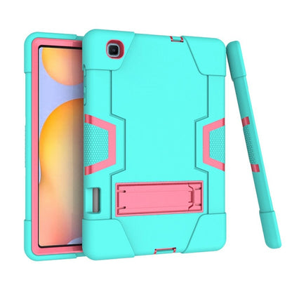 For Samsung Galaxy Tab S6 Lite P610 Contrast Color Robot Shockproof Silicon + PC Protective Case with Holder(Mint Green + Rose Red) - Tab S6 Lite P610 / P615 by buy2fix | Online Shopping UK | buy2fix