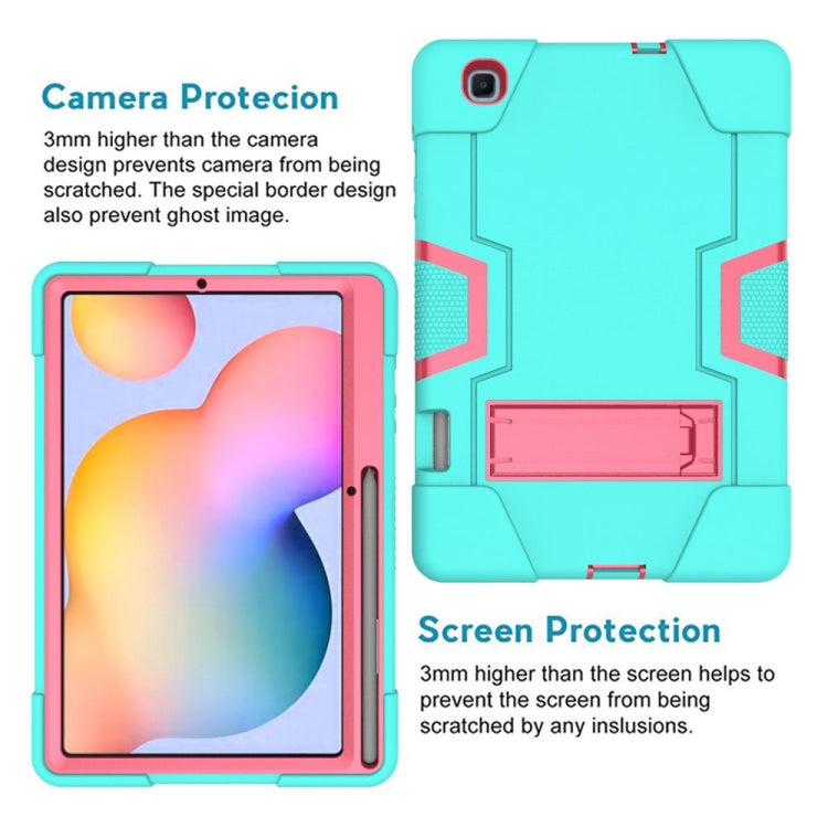 For Samsung Galaxy Tab S6 Lite P610 Contrast Color Robot Shockproof Silicon + PC Protective Case with Holder(Mint Green + Rose Red) - Tab S6 Lite P610 / P615 by buy2fix | Online Shopping UK | buy2fix