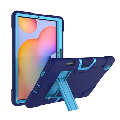 For Samsung Galaxy Tab S6 Lite P610 Contrast Color Robot Shockproof Silicon + PC Protective Case with Holder(Navy Blue + Blue) - Tab S6 Lite P610 / P615 by buy2fix | Online Shopping UK | buy2fix