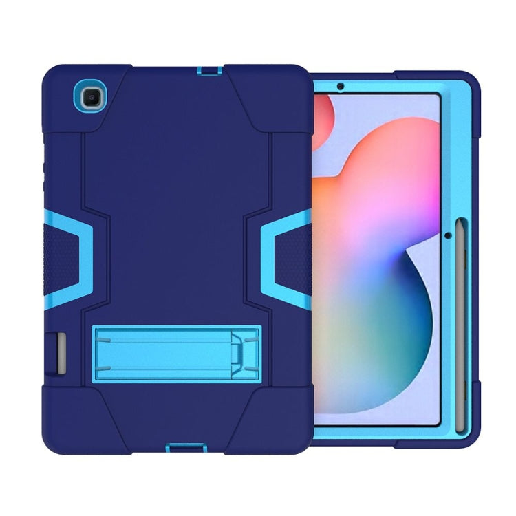 For Samsung Galaxy Tab S6 Lite P610 Contrast Color Robot Shockproof Silicon + PC Protective Case with Holder(Navy Blue + Blue) - Tab S6 Lite P610 / P615 by buy2fix | Online Shopping UK | buy2fix