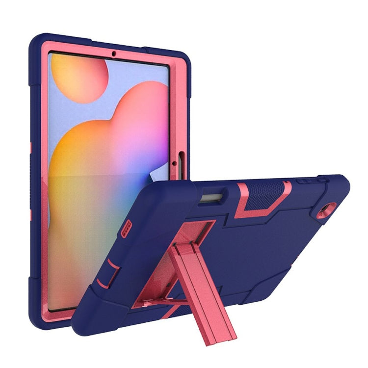 For Samsung Galaxy Tab S6 Lite P610 Contrast Color Robot Shockproof Silicon + PC Protective Case with Holder(Navy Blue + Rose Red) - Tab S6 Lite P610 / P615 by buy2fix | Online Shopping UK | buy2fix