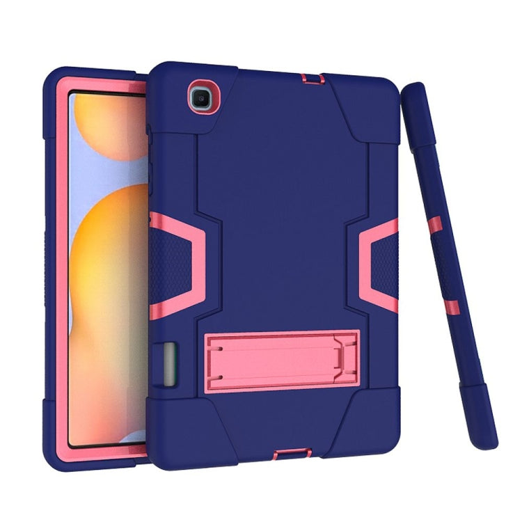 For Samsung Galaxy Tab S6 Lite P610 Contrast Color Robot Shockproof Silicon + PC Protective Case with Holder(Navy Blue + Rose Red) - Tab S6 Lite P610 / P615 by buy2fix | Online Shopping UK | buy2fix