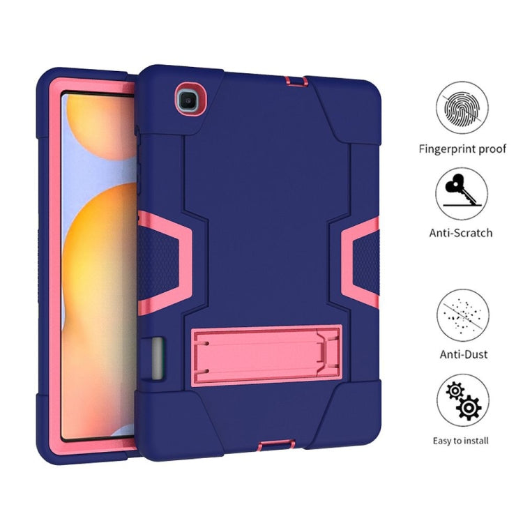 For Samsung Galaxy Tab S6 Lite P610 Contrast Color Robot Shockproof Silicon + PC Protective Case with Holder(Navy Blue + Rose Red) - Tab S6 Lite P610 / P615 by buy2fix | Online Shopping UK | buy2fix
