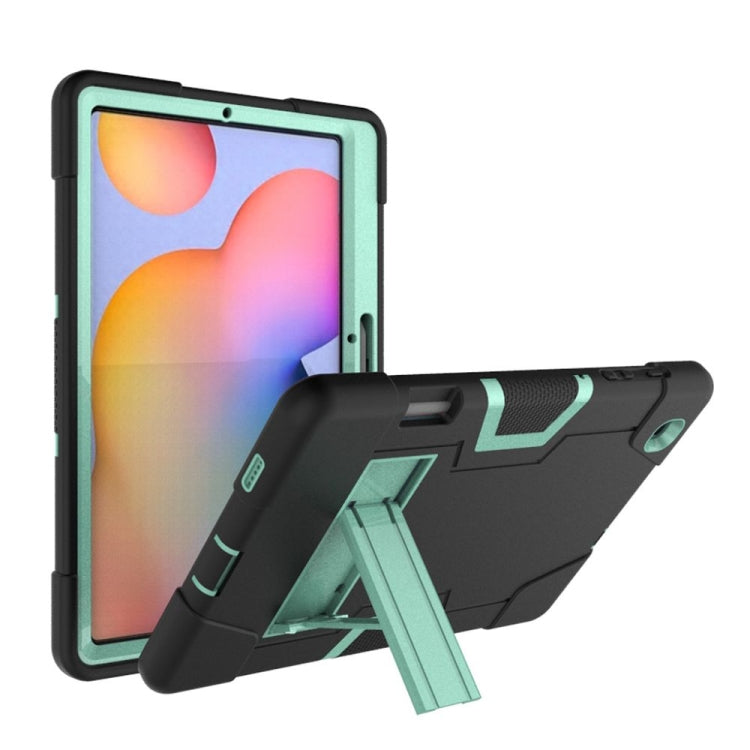 For Samsung Galaxy Tab S6 Lite P610 Contrast Color Robot Shockproof Silicon + PC Protective Case with Holder(Black + Mint Green) - Tab S6 Lite P610 / P615 by buy2fix | Online Shopping UK | buy2fix