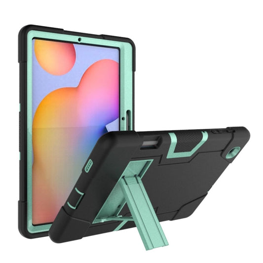 For Samsung Galaxy Tab S6 Lite P610 Contrast Color Robot Shockproof Silicon + PC Protective Case with Holder(Black + Mint Green) - Tab S6 Lite P610 / P615 by buy2fix | Online Shopping UK | buy2fix