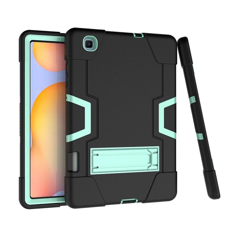 For Samsung Galaxy Tab S6 Lite P610 Contrast Color Robot Shockproof Silicon + PC Protective Case with Holder(Black + Mint Green) - Tab S6 Lite P610 / P615 by buy2fix | Online Shopping UK | buy2fix