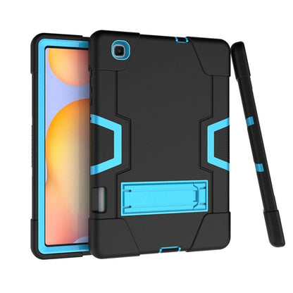 For Samsung Galaxy Tab S6 Lite P610 Contrast Color Robot Shockproof Silicon + PC Protective Case with Holder(Black + Blue) - Tab S6 Lite P610 / P615 by buy2fix | Online Shopping UK | buy2fix